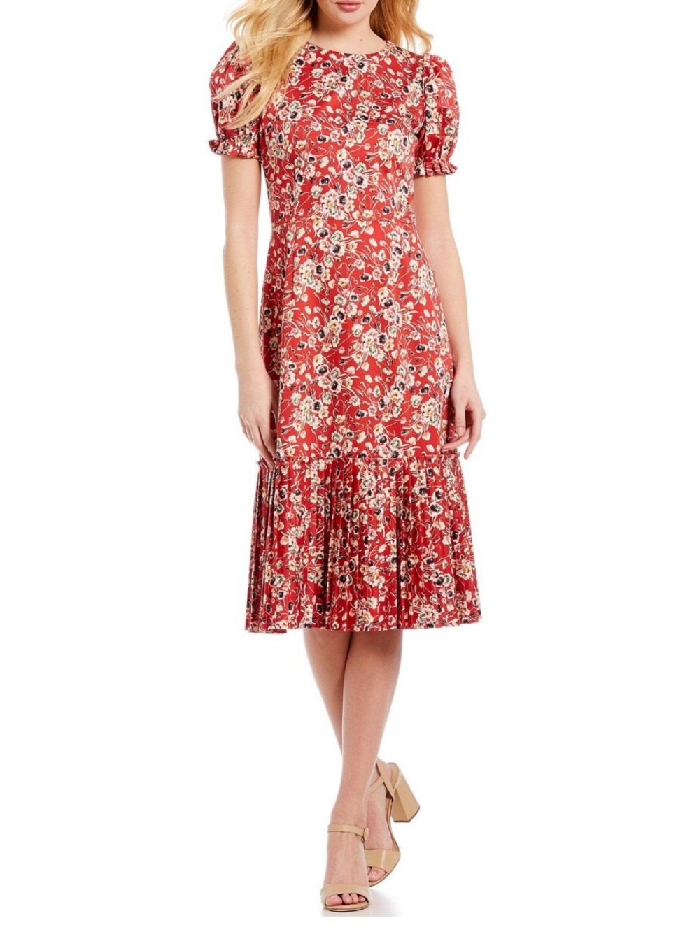 Antonio Melani Chloe Pleated Floral Midi Dress Romantic Garden Party NWT